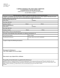 Form CHFS-305 Authorization for Disclosure of Protected Information - Kentucky