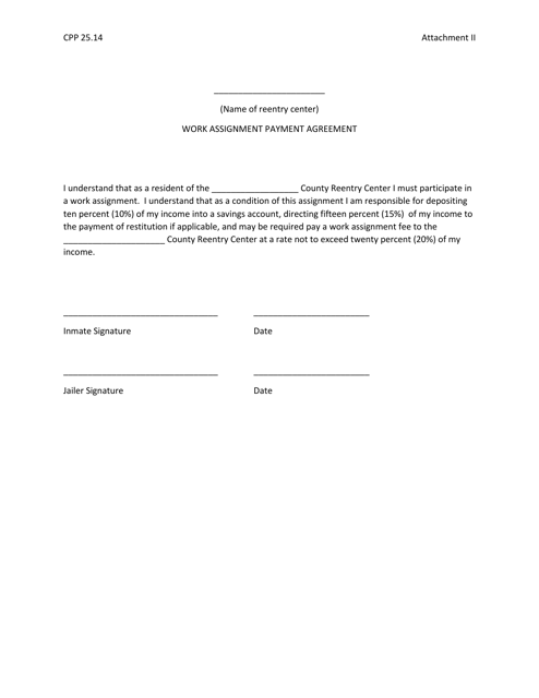 Attachment II Work Assignment Payment Agreement - Kentucky