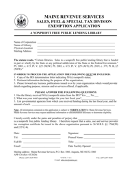 Document preview: Form APP-126 Exemption Application - a Nonprofit Free Public Lending Library - Maine