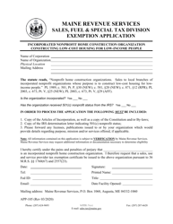 Document preview: Form APP-105 Exemption Application - Incorporated Nonprofit Home Construction Organization Constructing Low-Cost Housing for Low-Income People - Maine