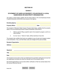 Exhibit 3 Statement of Surplus Property Utilization by a Local Subdivision or Non-profit Organization - Maryland