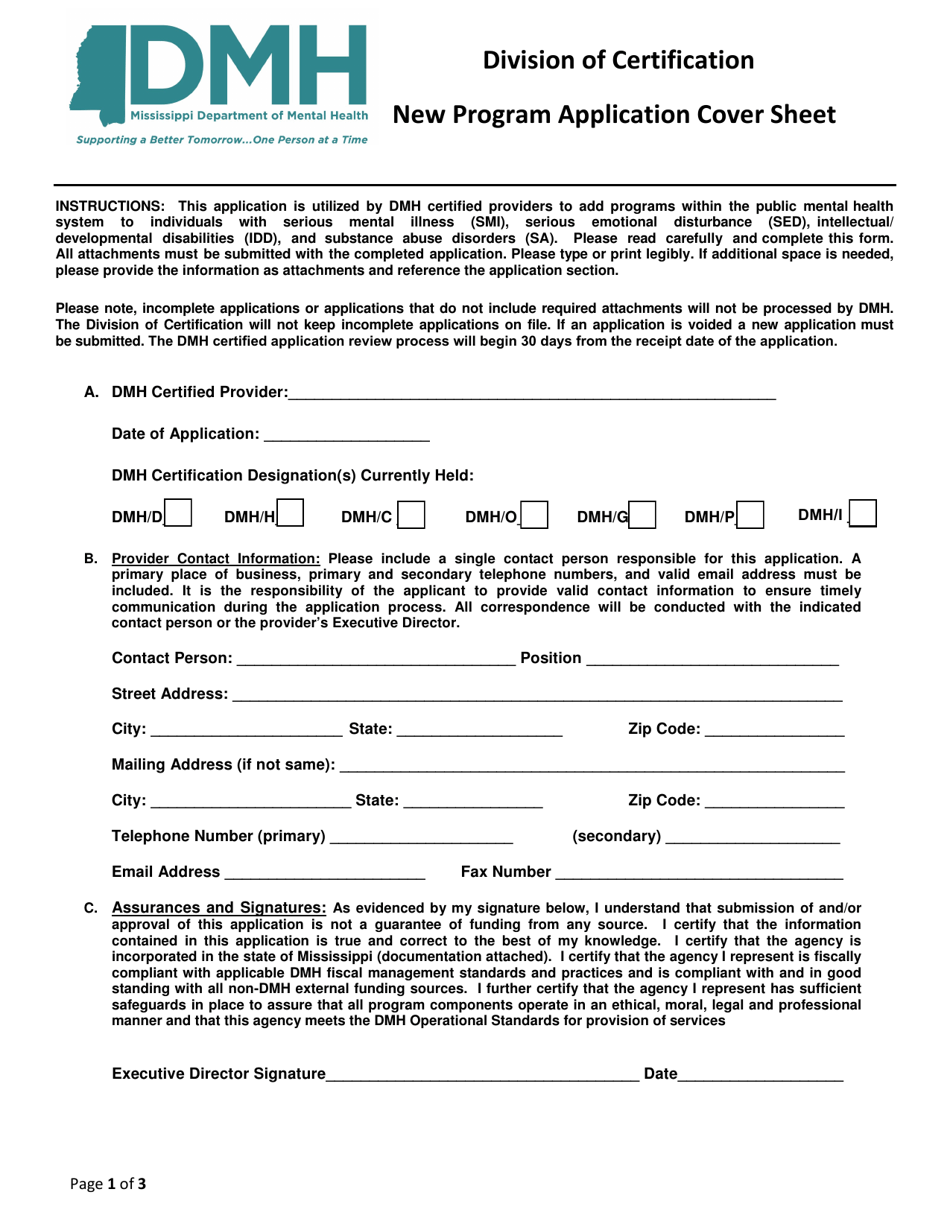 Application to Add a New Program - Mississippi, Page 1