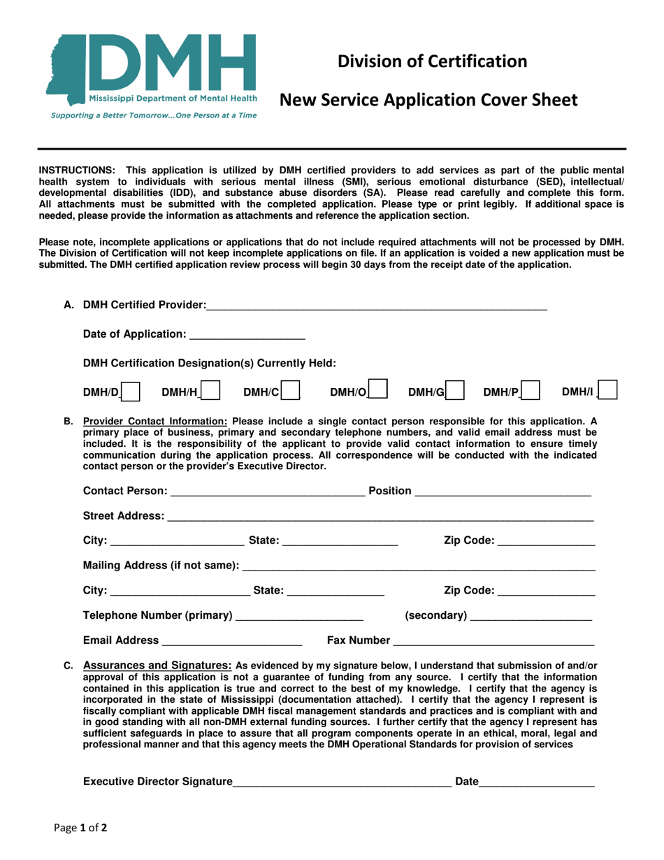 Application to Add a New Service - Mississippi, Page 1