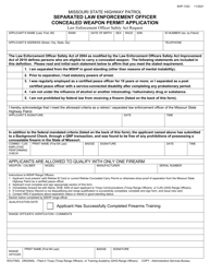 Document preview: Form SHP-133C Separated Law Enforcement Officer Concealed Weapon Permit Application - Missouri