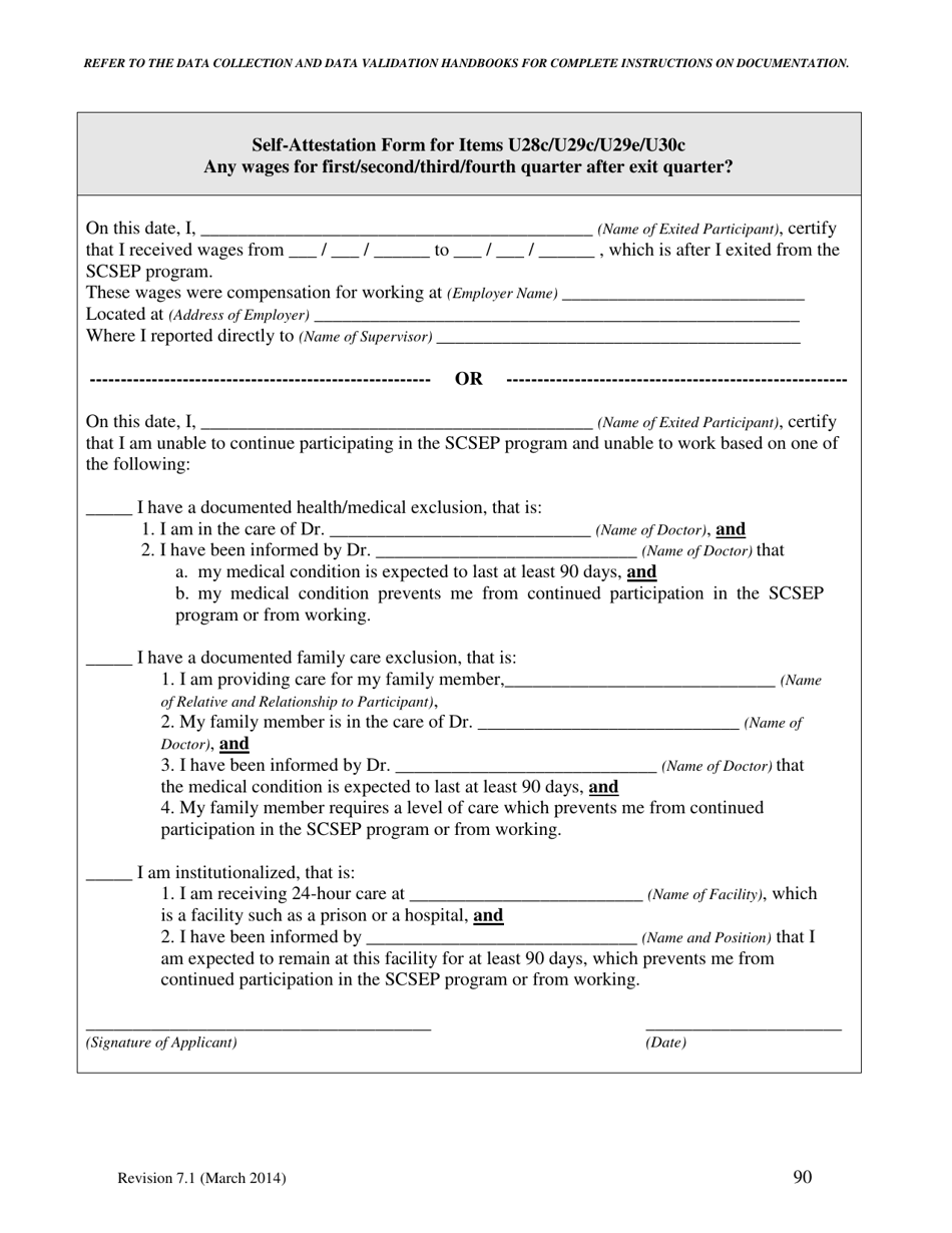 Self-attestation Form for Items U28c / U29c / U29e / U30c - Wages - North Carolina, Page 1