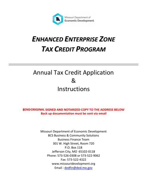 Annual Tax Credit Application - Enhanced Enterprise Zone Tax Credit Program - Missouri Download Pdf