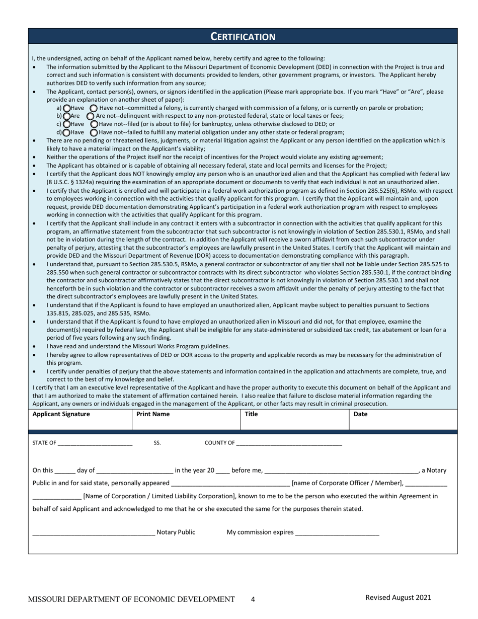 Notice of Intent (Noi) - Missouri Works Program - Missouri, Page 4