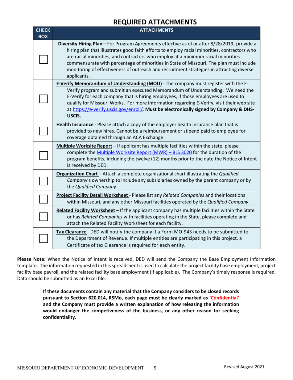 Notice of Intent (Noi) - Missouri Works Program - Missouri, Page 5
