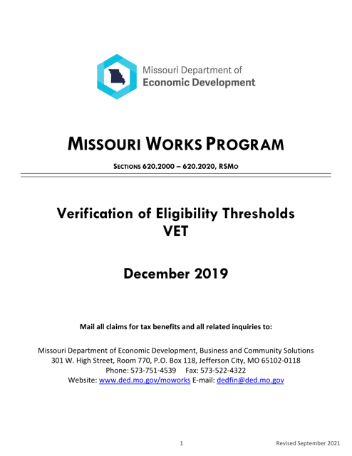 Missouri Works Verification of Eligibility Thresholds - Missouri Download Pdf