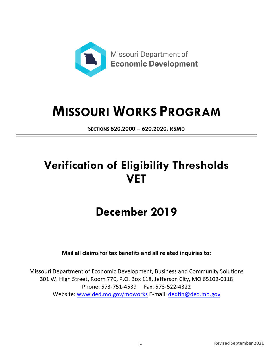 Missouri Works Verification of Eligibility Thresholds - Missouri, Page 1