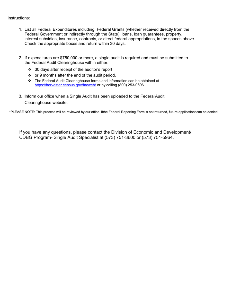 Federal Expenditures Reporting Form - Community Development Block Grant (Cdbg) Program - Missouri, Page 2