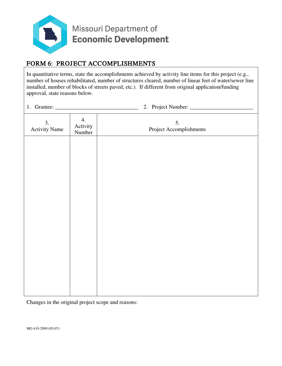 Form 6 (MO419-2909) Proj Ect Accomplishments - Missouri, Page 1