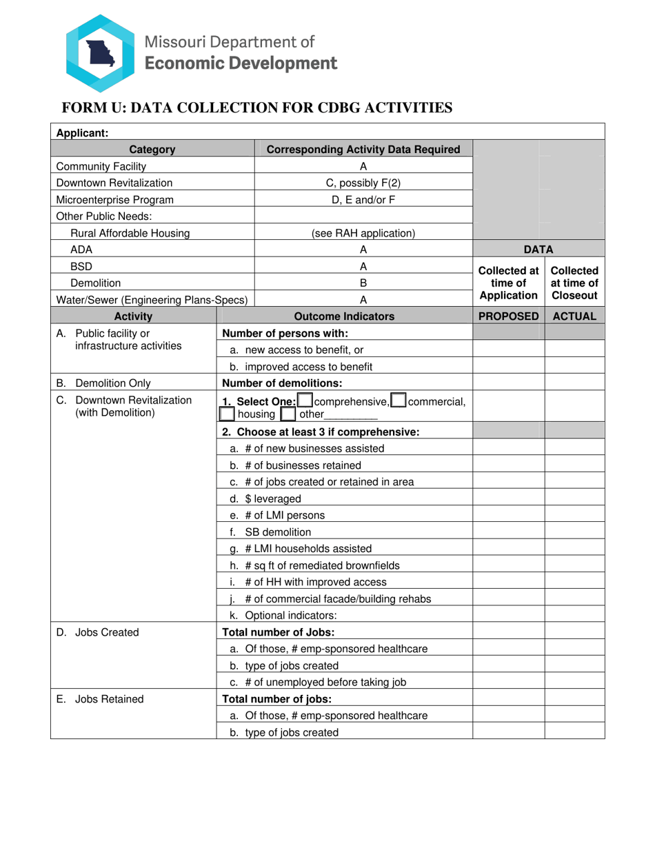 Form U (MO419-2898) Data Collection for Cdbg Activities - Missouri, Page 1