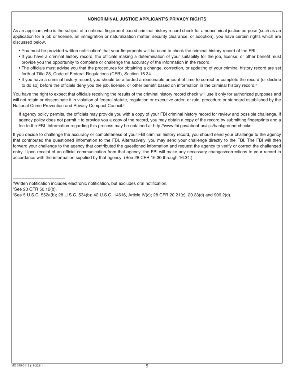 Form B1 (MO375-0112) Missouri Uniform Application for Bail Bond or Surety Recovery License - Missouri, Page 5