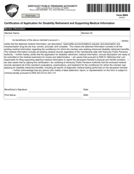 Document preview: Form 8002 Certification of Application for Disability Retirement and Supporting Medical Information - Kentucky