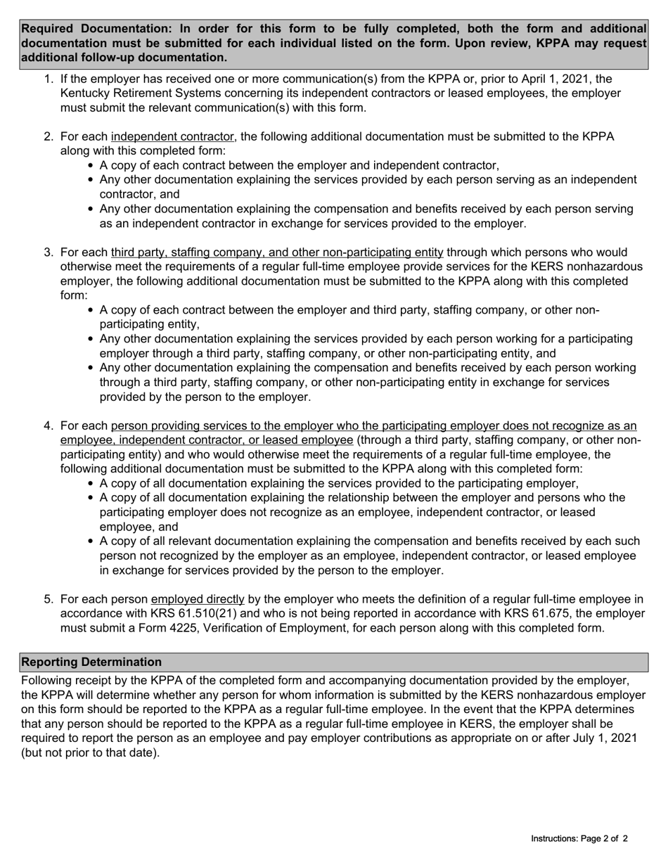 Form 6756 Annual Employer Certification of Non-contributing Service Providers - Kentucky, Page 2