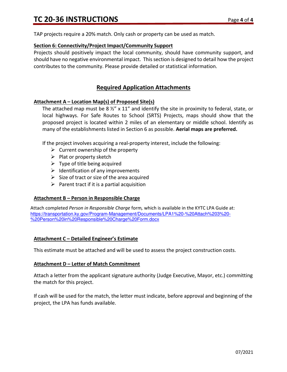 Instructions for Form TC20-36 Transportation Alternatives Program (Tap) Application - Kentucky, Page 4