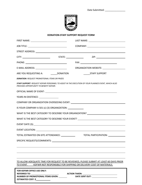 Donation-Staff Support Request Form - Kentucky Download Pdf