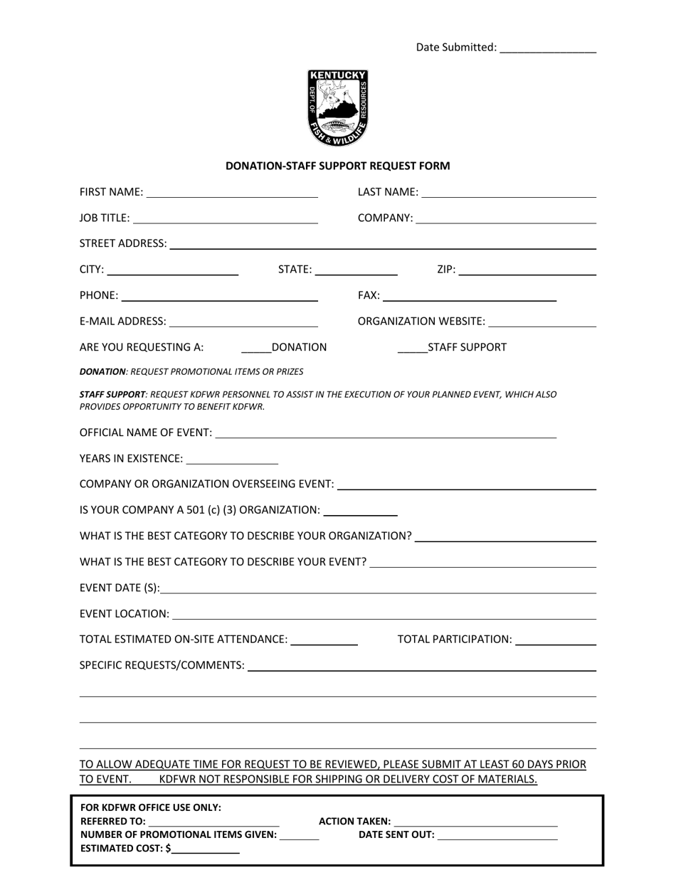 Donation-Staff Support Request Form - Kentucky, Page 1
