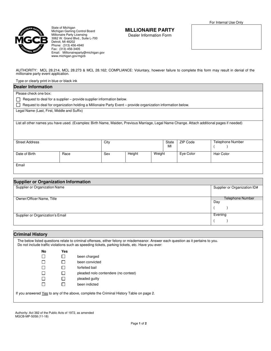 Form MGCB-MP-5058 - Fill Out, Sign Online and Download Fillable PDF ...