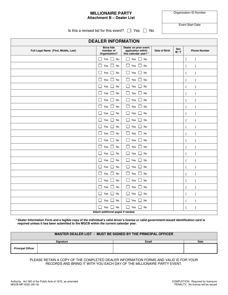 Form MGCB-MP-5022 Attachment B Download Fillable PDF or Fill Online ...