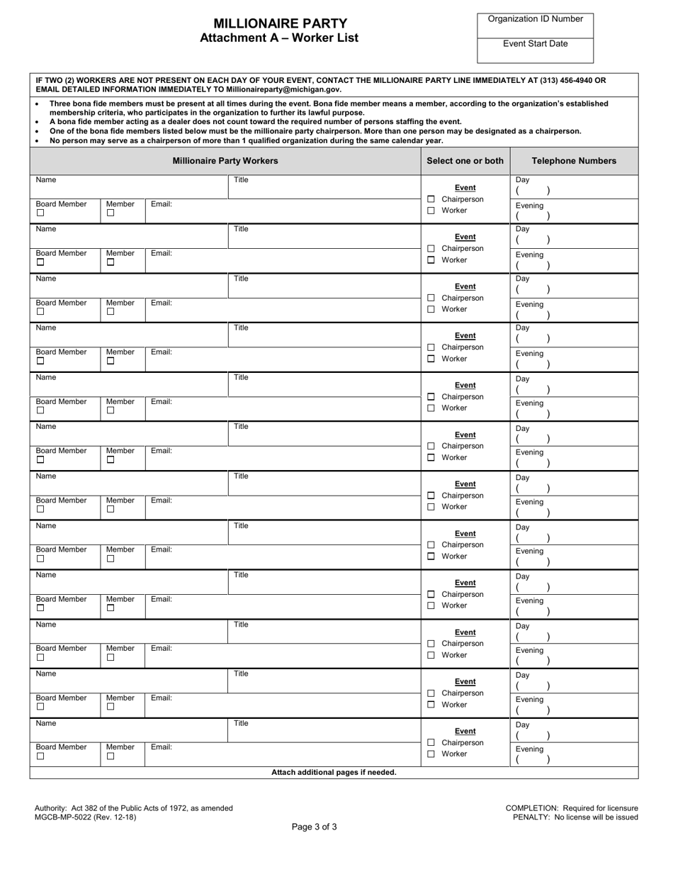 Form MGCB-MP-5022 Millionaire Party Event Application - Michigan, Page 3