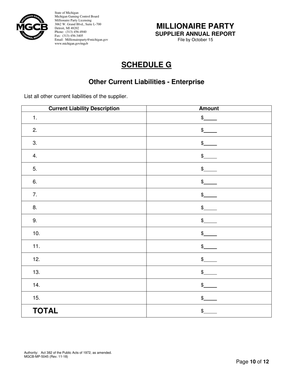 Form MGCB-MP-5045 Millionaire Party Supplier Annual Report - Michigan, Page 10