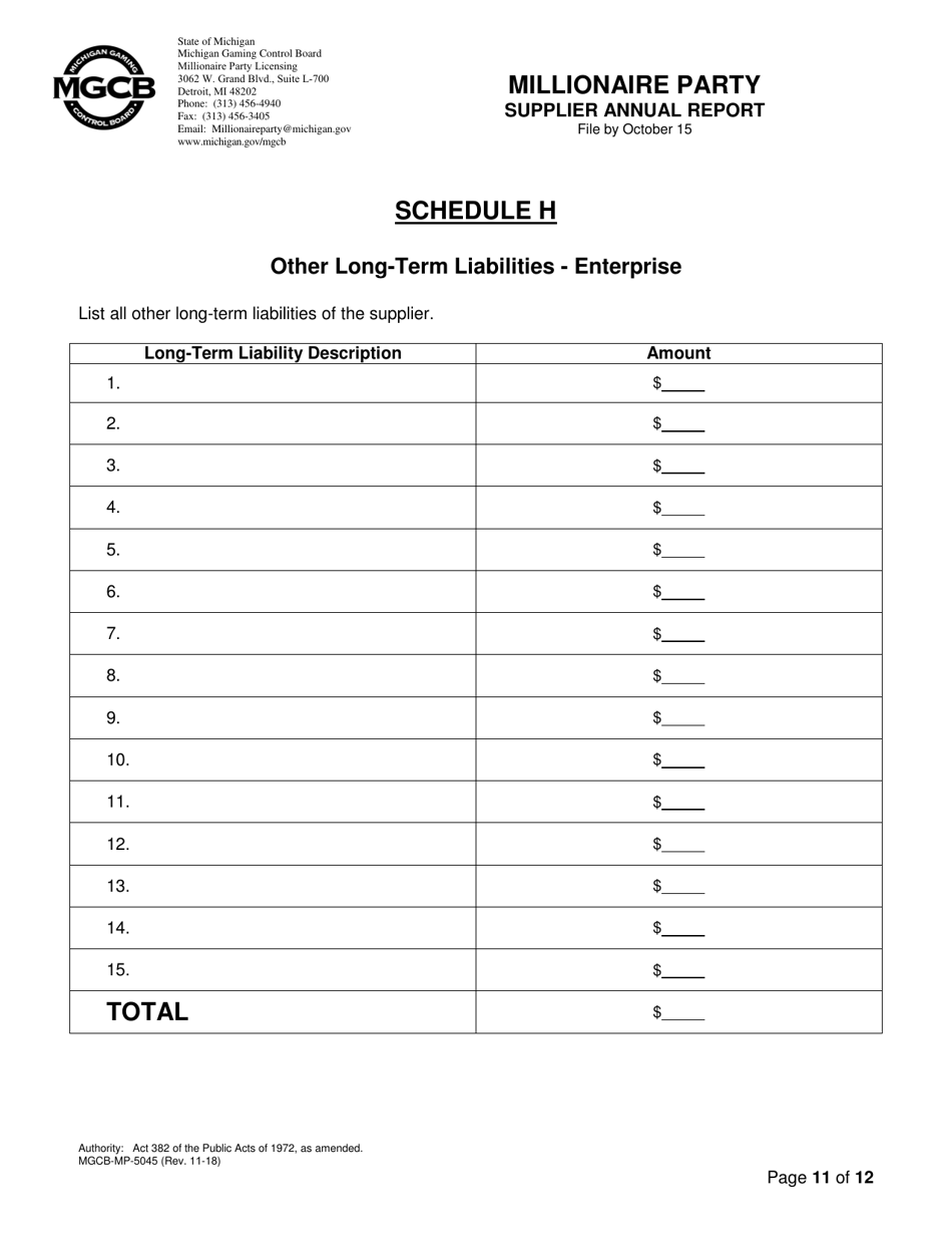 Form MGCB-MP-5045 Millionaire Party Supplier Annual Report - Michigan, Page 11