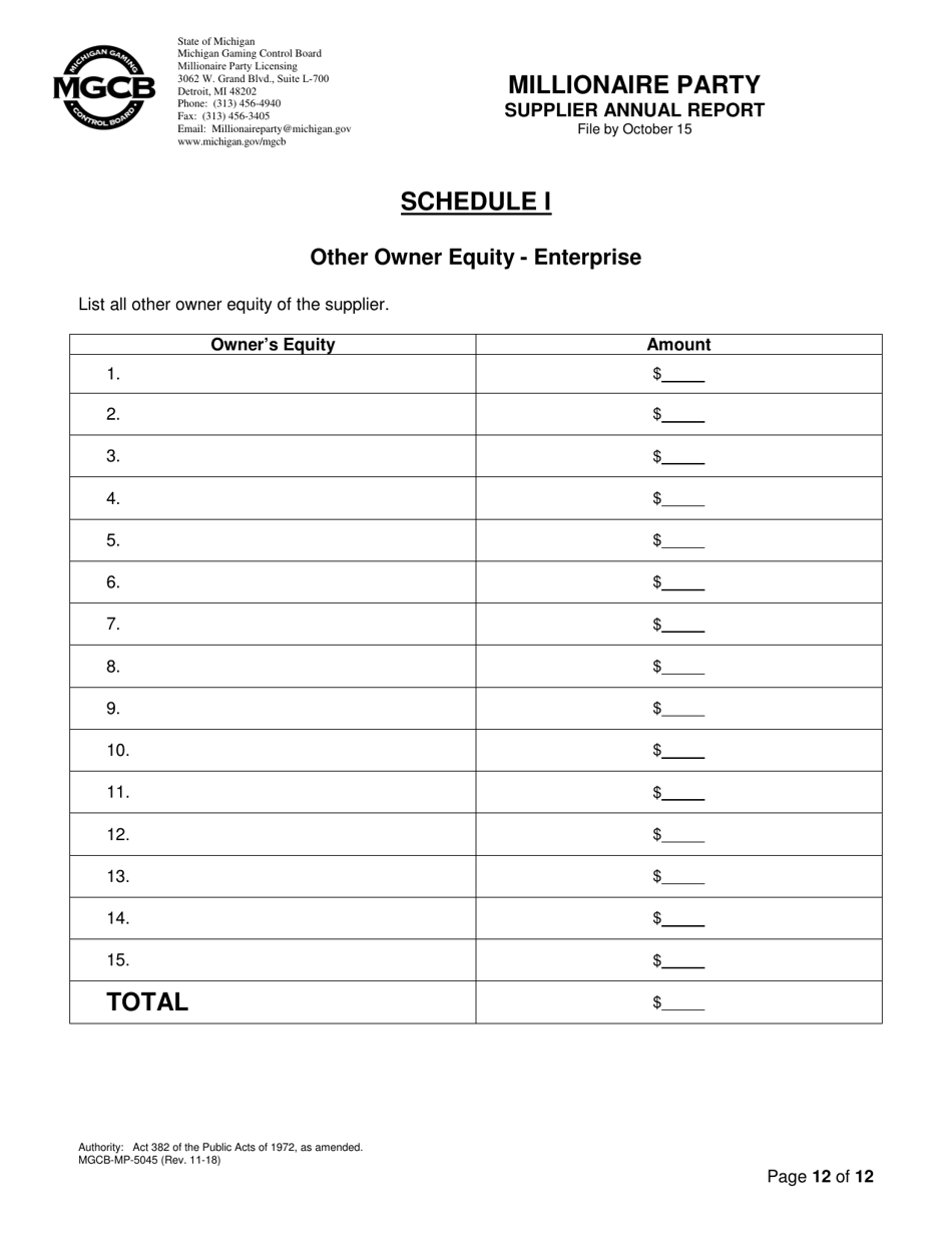 Form MGCB-MP-5045 Millionaire Party Supplier Annual Report - Michigan, Page 12
