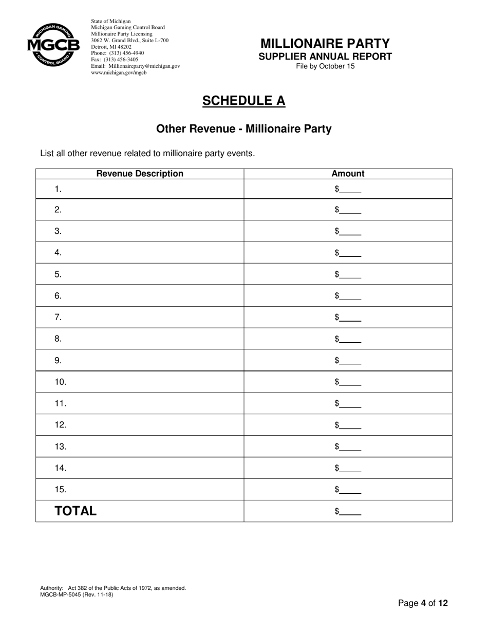 Form MGCB-MP-5045 Millionaire Party Supplier Annual Report - Michigan, Page 4
