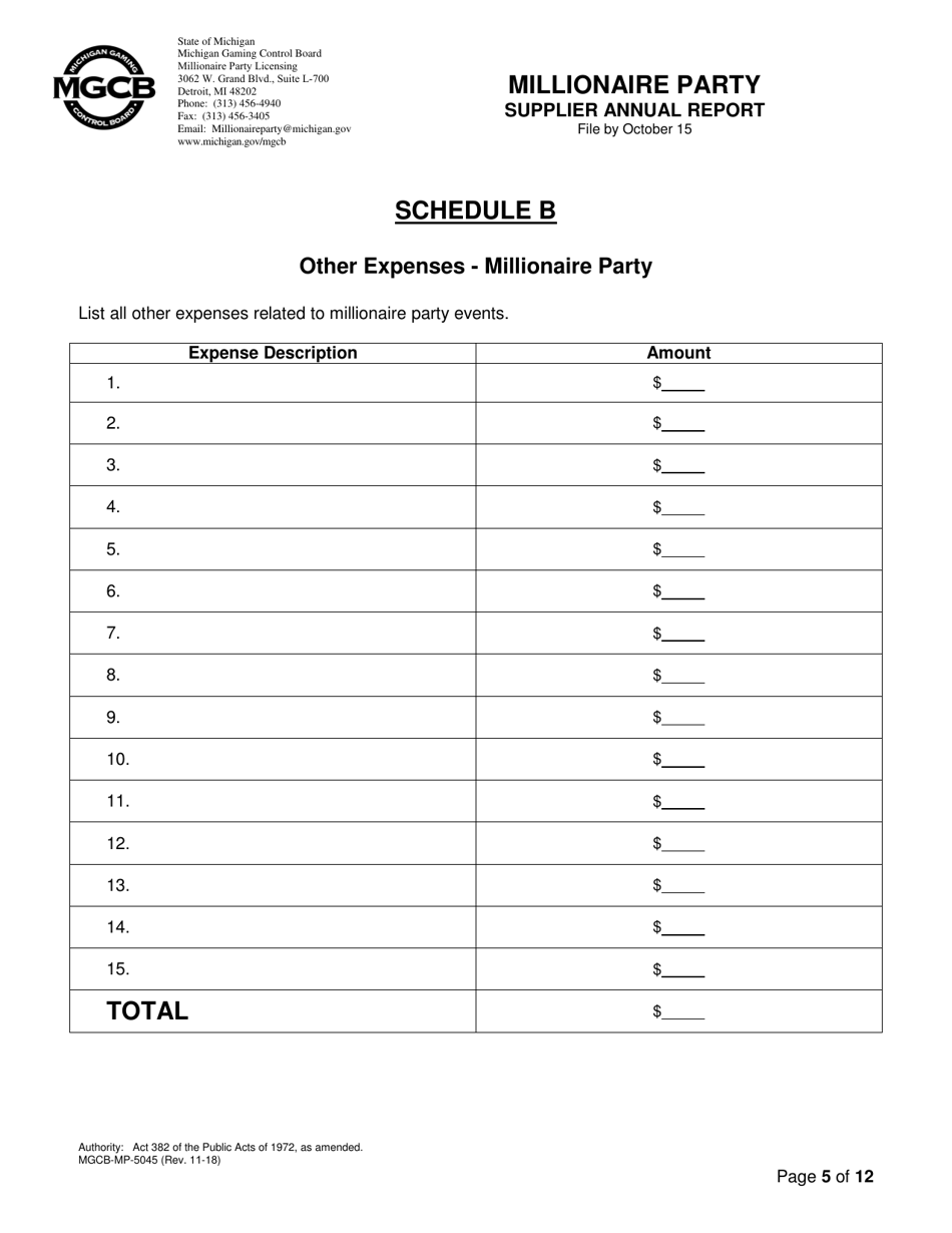Form MGCB-MP-5045 Millionaire Party Supplier Annual Report - Michigan, Page 5