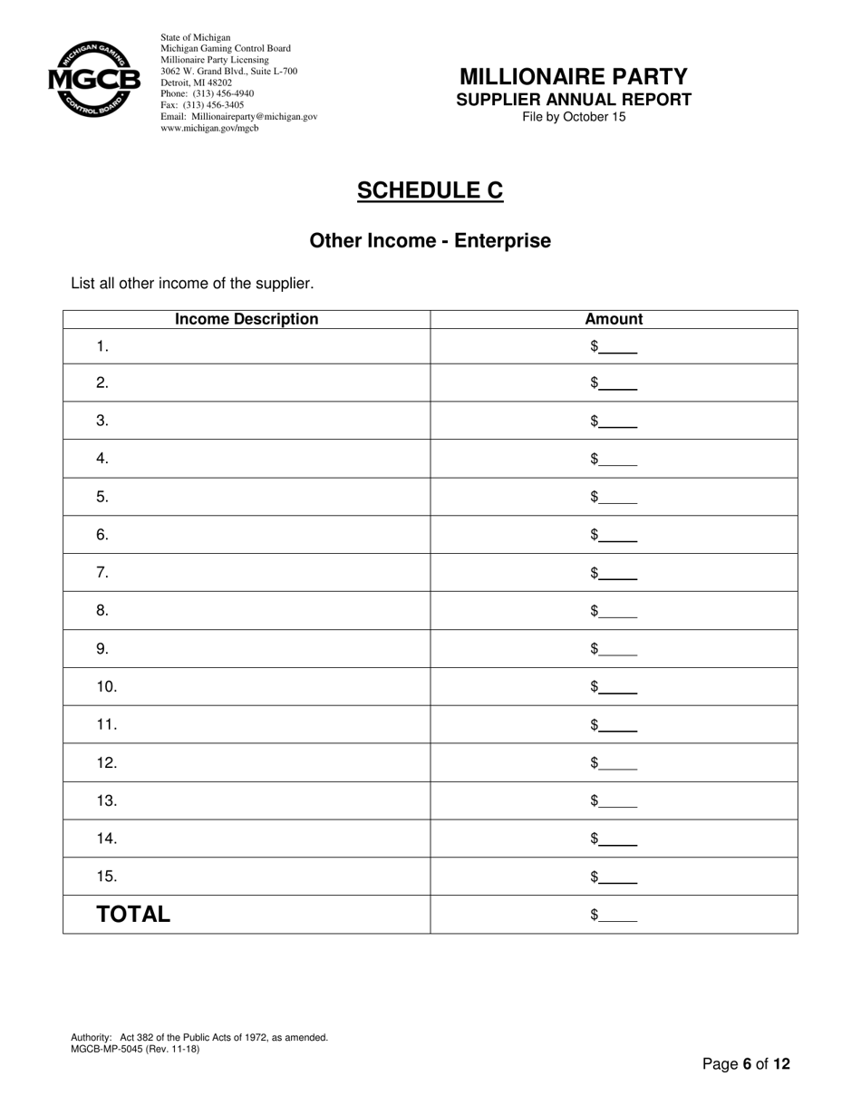Form MGCB-MP-5045 Millionaire Party Supplier Annual Report - Michigan, Page 6