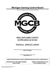 Document preview: Form MGCB-MP-5055 Millionaire Party Supplier License Initial Application - Michigan