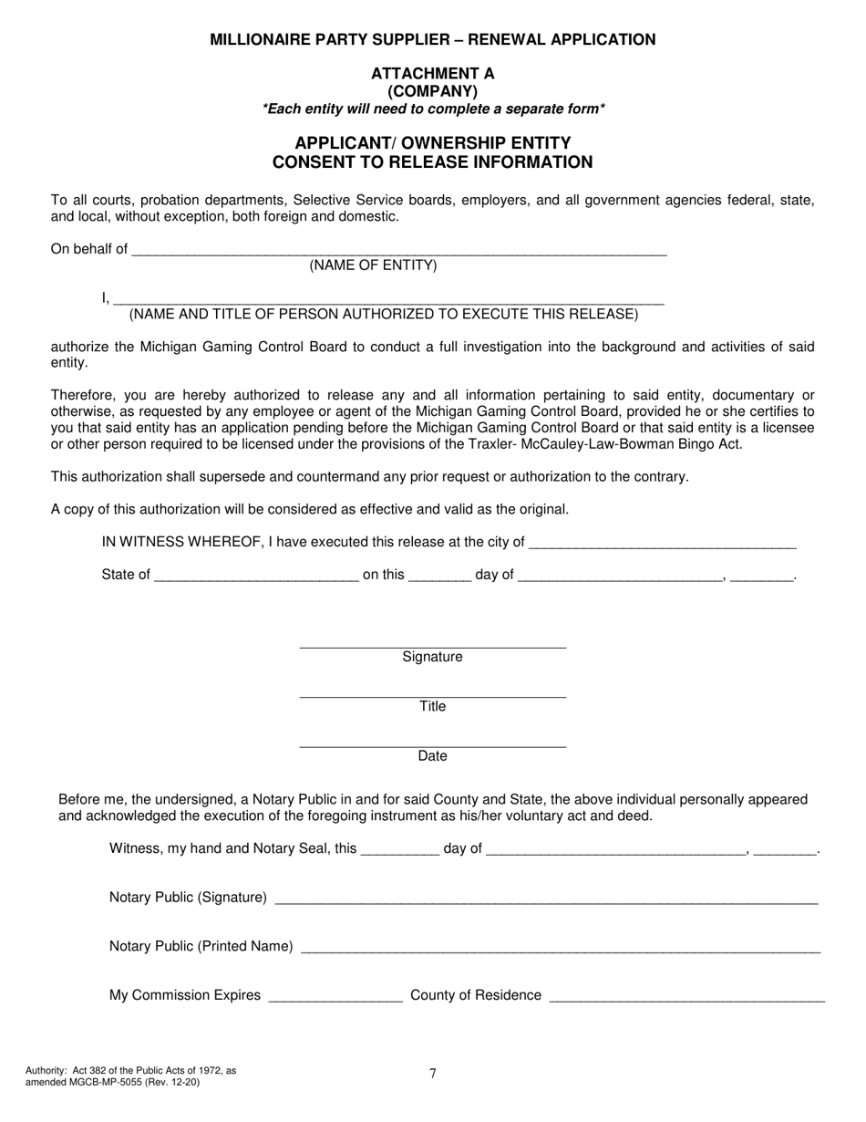 Form MGCB-MP-5055 - Fill Out, Sign Online and Download Fillable PDF ...