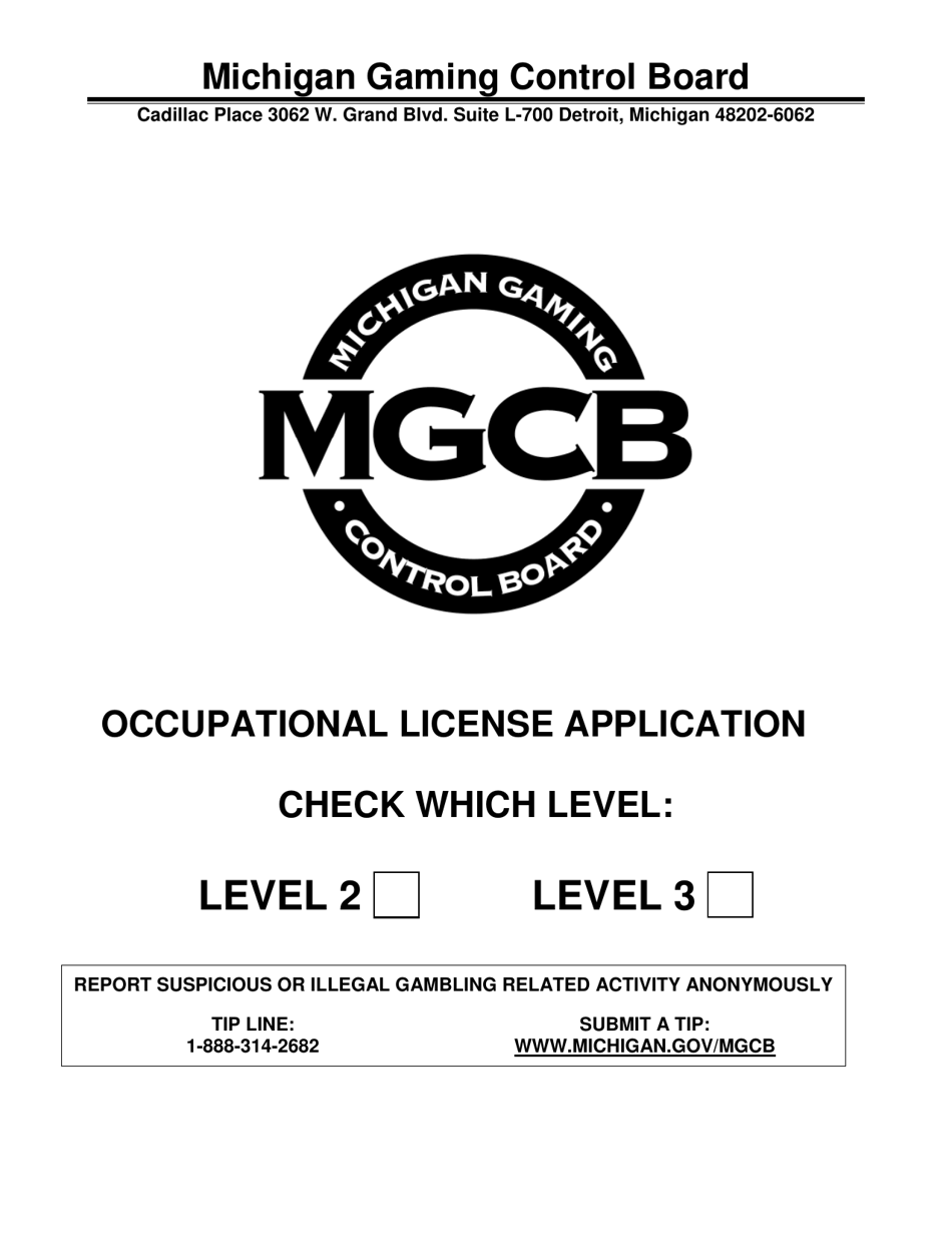 Form MGCB-LC-3227 Occupational License Application - Michigan, Page 1