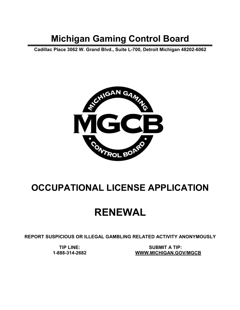 Form MGCB-LC-3028 Occupational License Application - Renewal - Michigan, Page 1