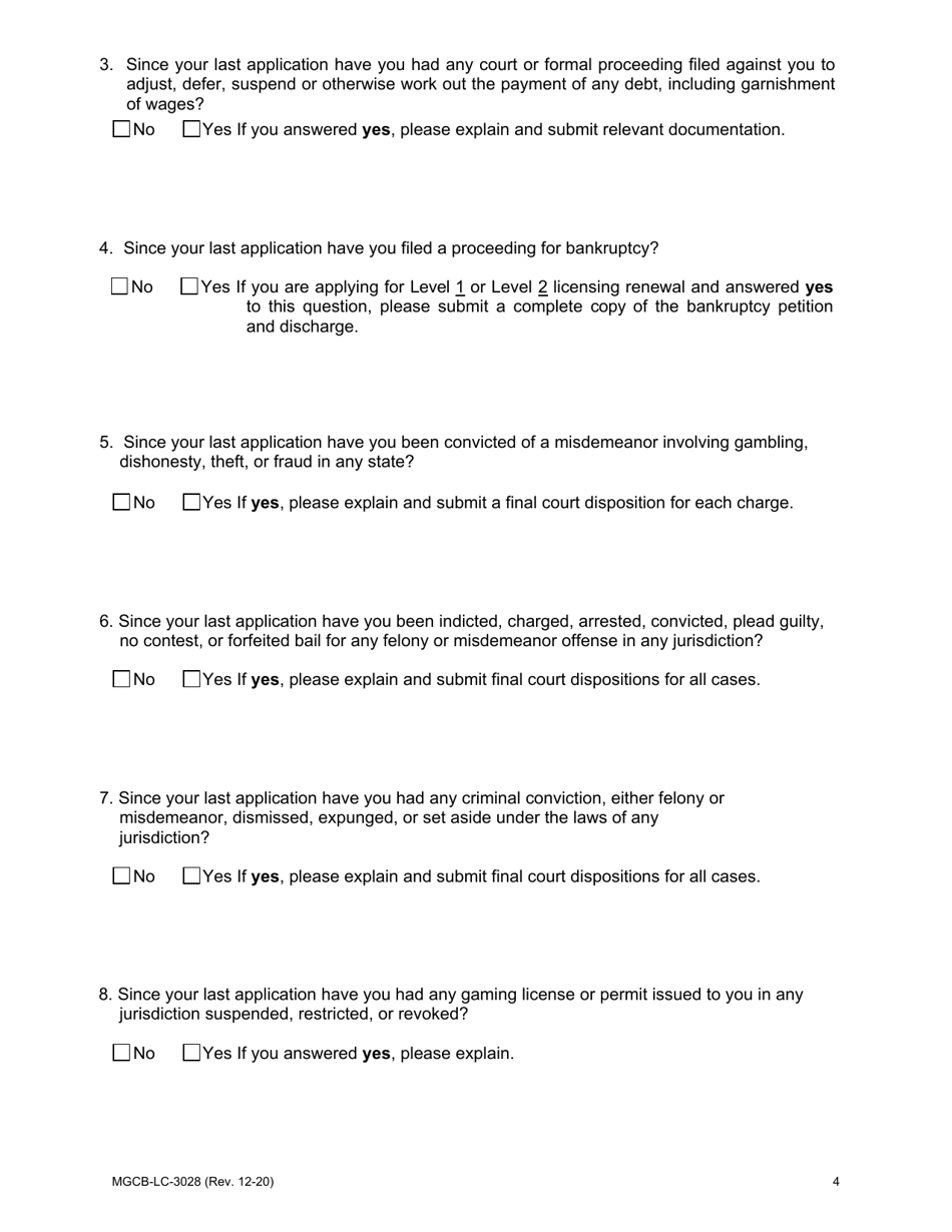 Form MGCB-LC-3028 Occupational License Application - Renewal - Michigan, Page 4