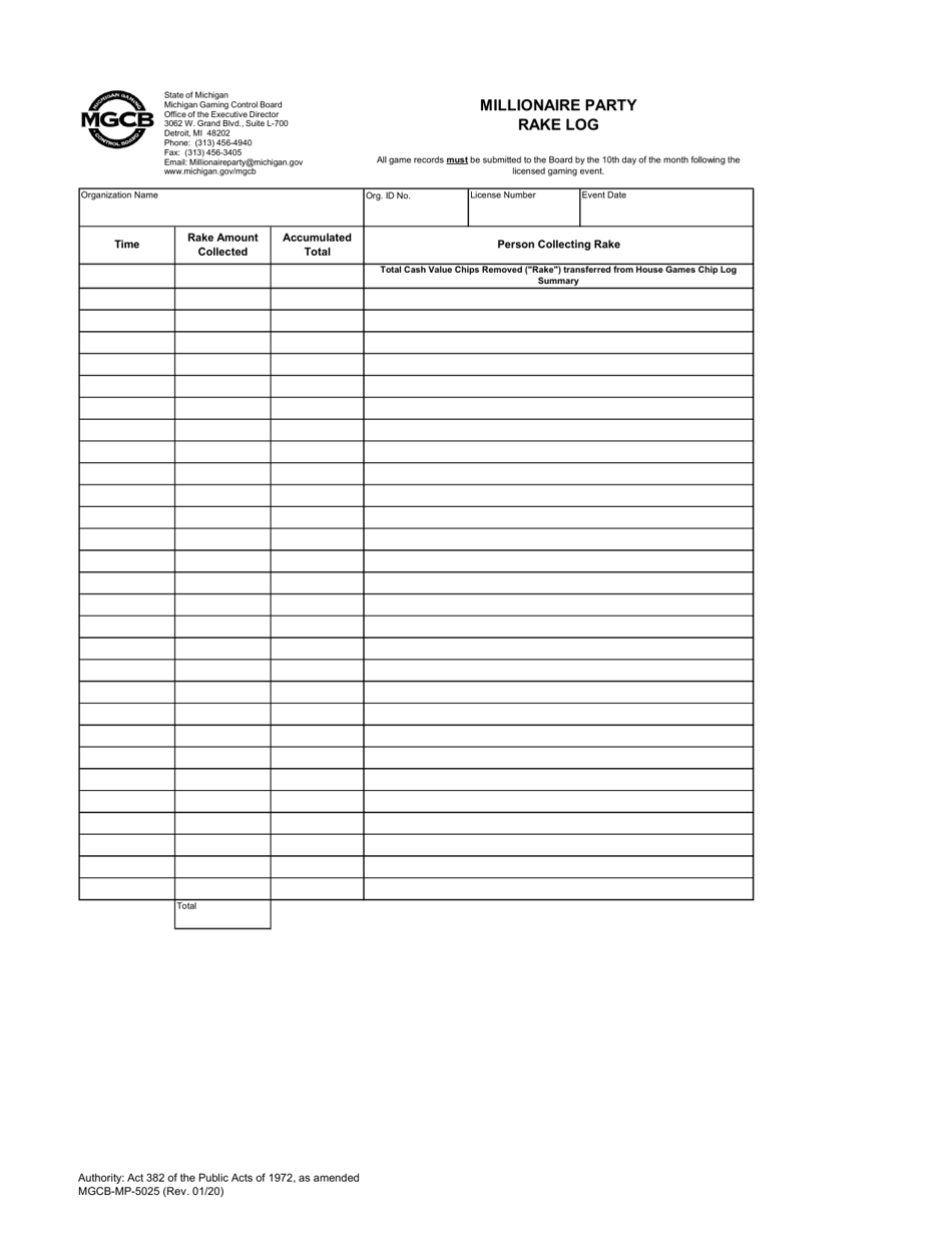 Form MGCB-MP-5025 Millionaire Partygame Records Packet - Michigan, Page 11