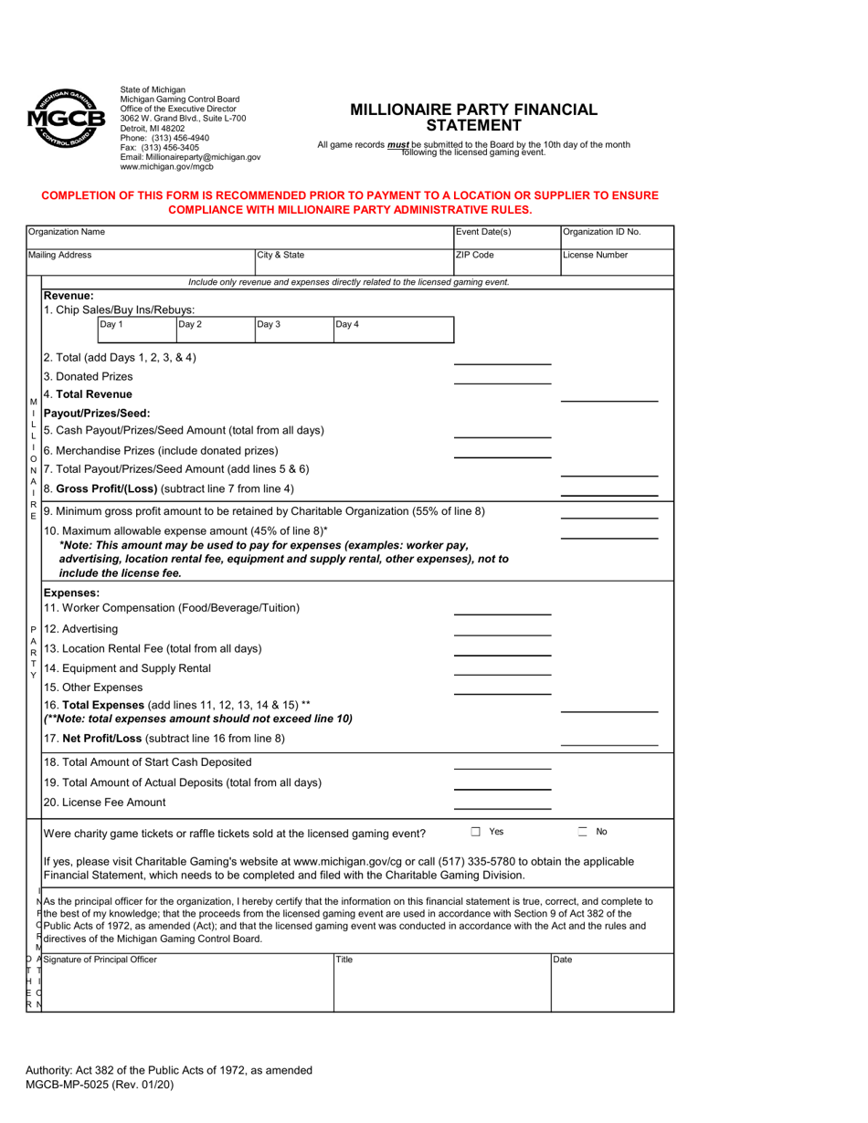 Form MGCB-MP-5025 Millionaire Partygame Records Packet - Michigan, Page 22