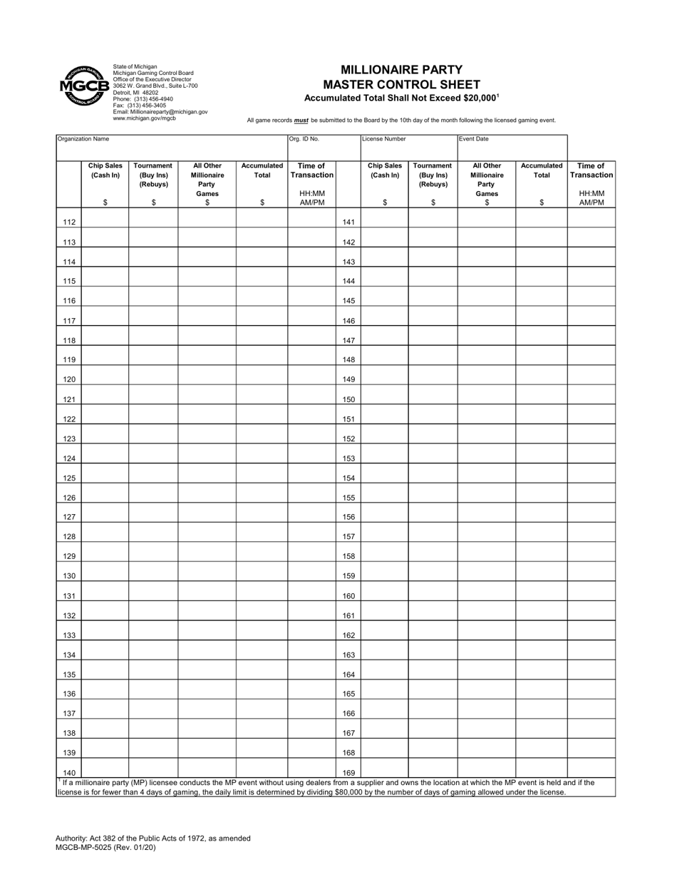 Form MGCB-MP-5025 Millionaire Partygame Records Packet - Michigan, Page 4