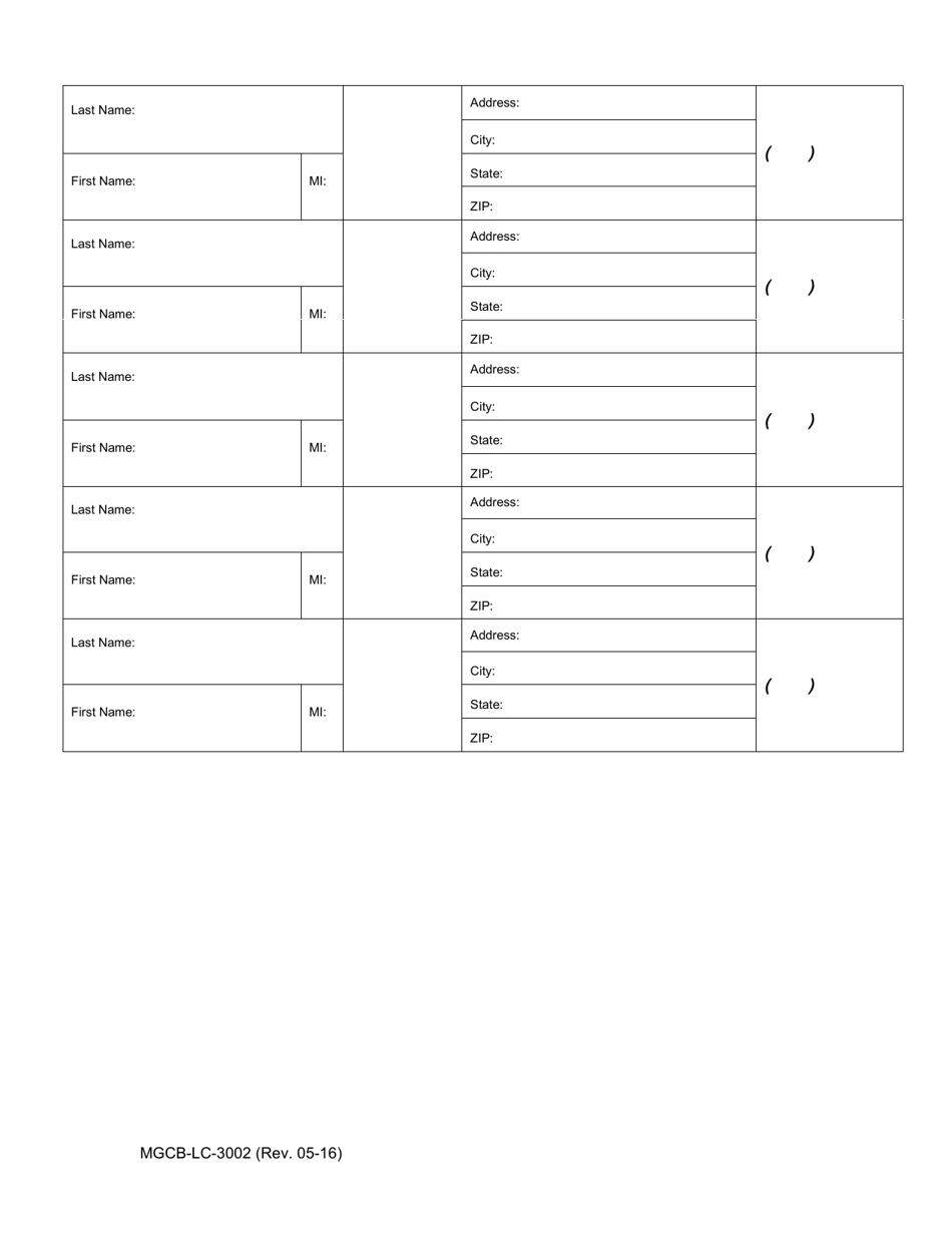 Form MGCB-LC-3002 Business Disclosure Tables - Michigan, Page 11