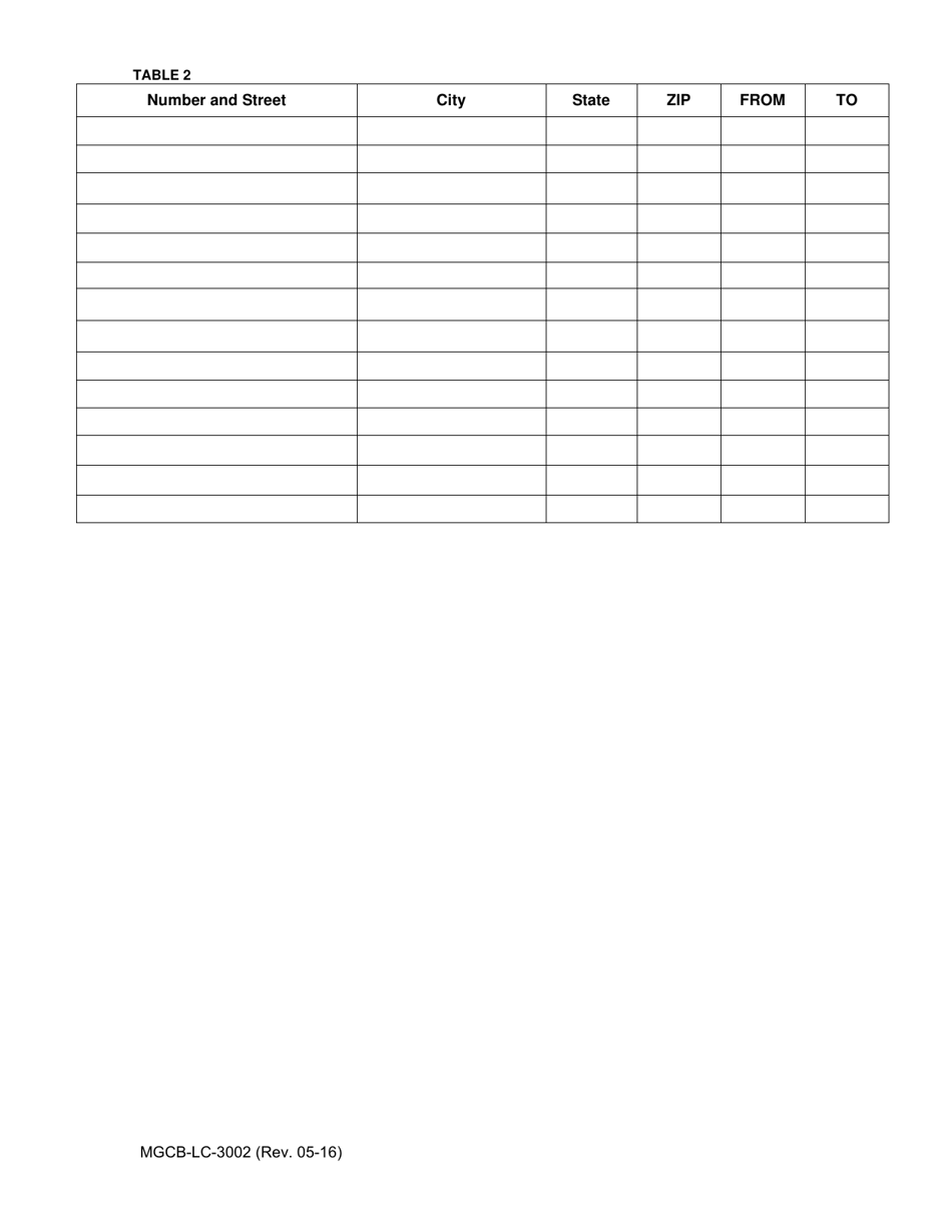 Form MGCB-LC-3002 Business Disclosure Tables - Michigan, Page 2