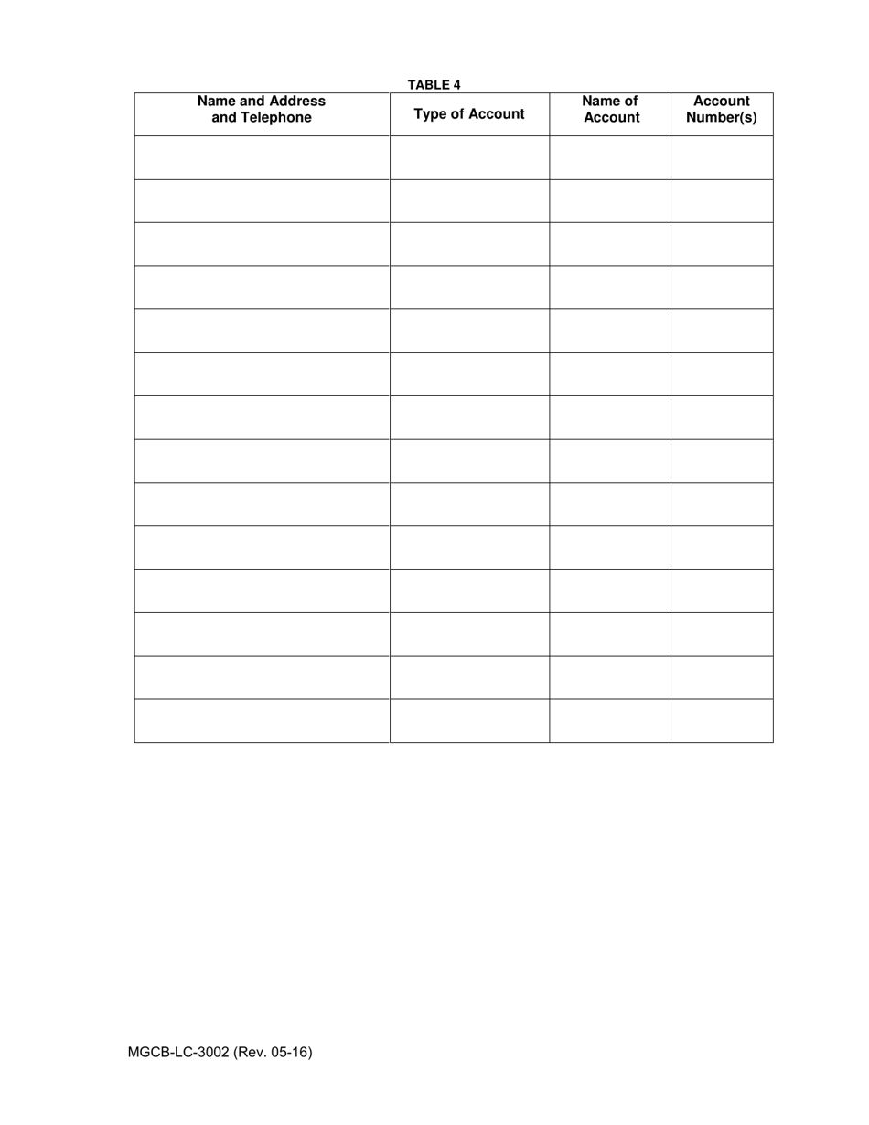 Form MGCB-LC-3002 Business Disclosure Tables - Michigan, Page 4