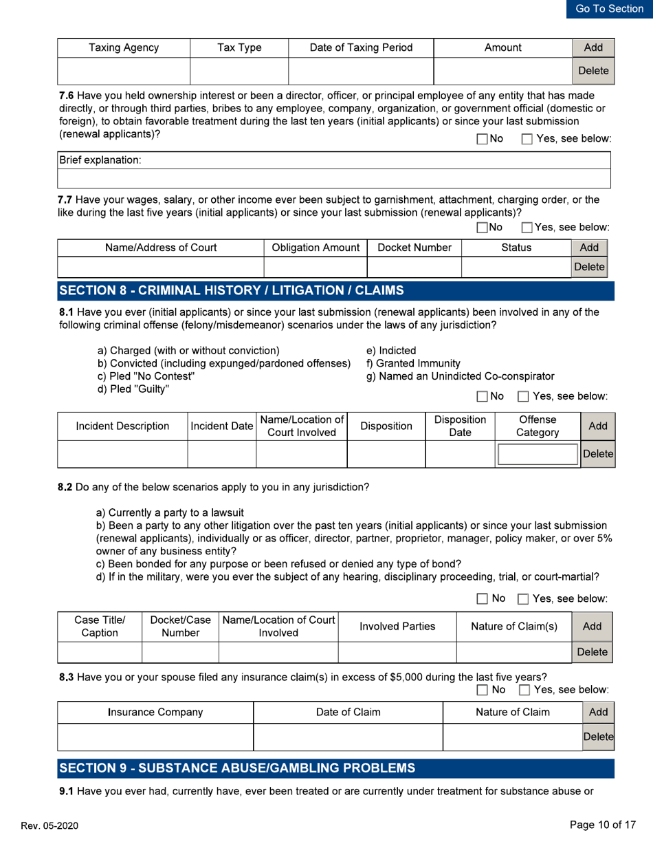 Personal Disclosure Form - Initial / Five-Year Renewal - Michigan, Page 10