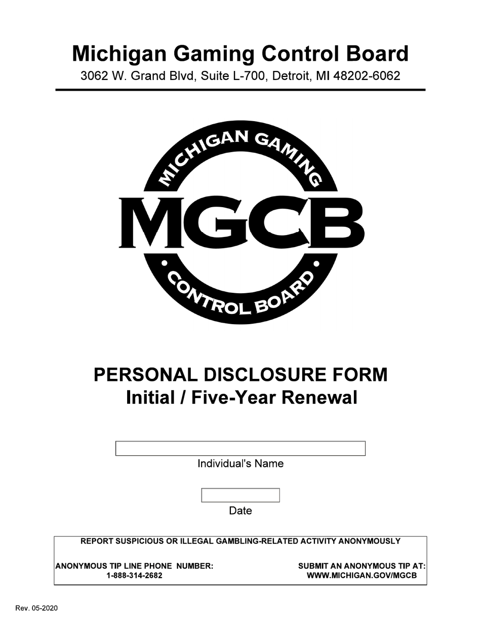 Personal Disclosure Form - Initial / Five-Year Renewal - Michigan, Page 1