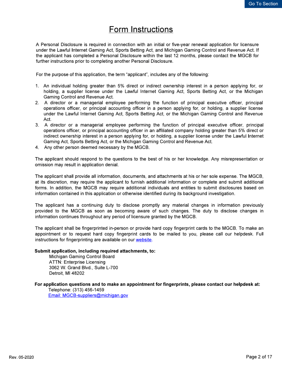 Personal Disclosure Form - Initial / Five-Year Renewal - Michigan, Page 2