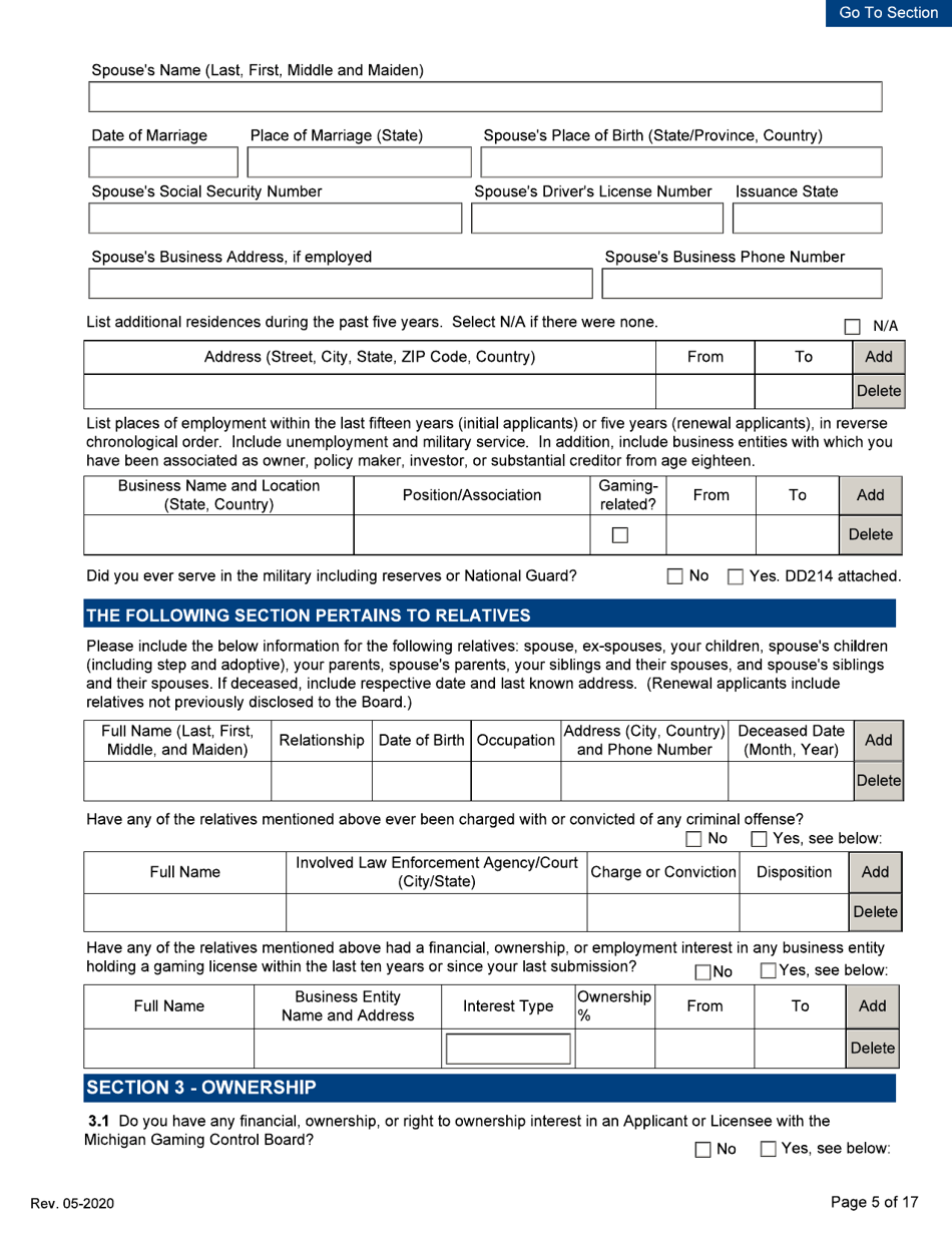 Personal Disclosure Form - Initial / Five-Year Renewal - Michigan, Page 5