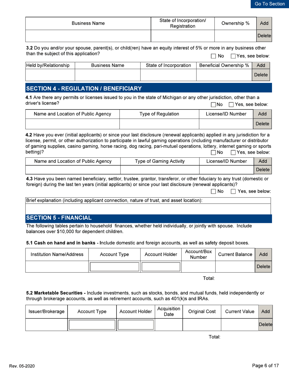 Personal Disclosure Form - Initial / Five-Year Renewal - Michigan, Page 6