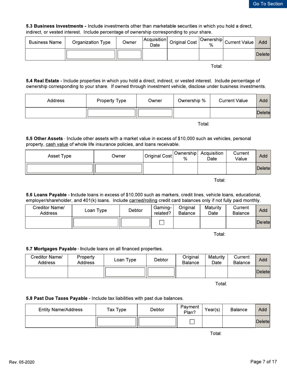 Personal Disclosure Form - Initial / Five-Year Renewal - Michigan, Page 7