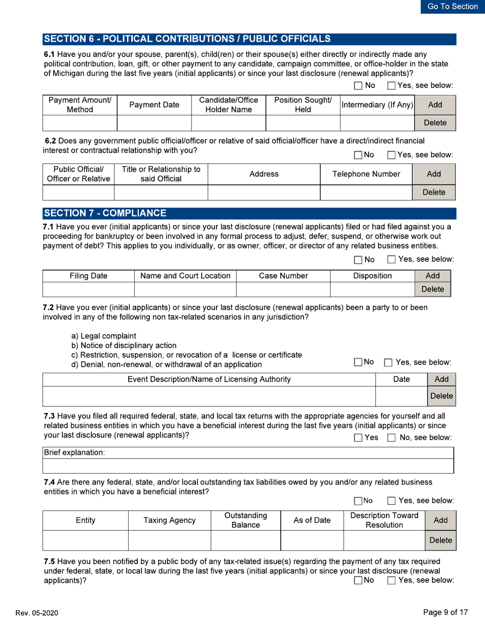 Personal Disclosure Form - Initial / Five-Year Renewal - Michigan, Page 9